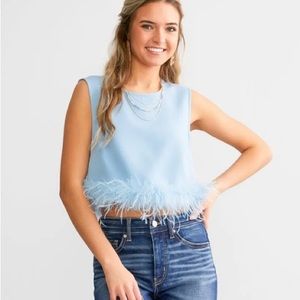 Le Lis Blue Ostrich Feather Top
